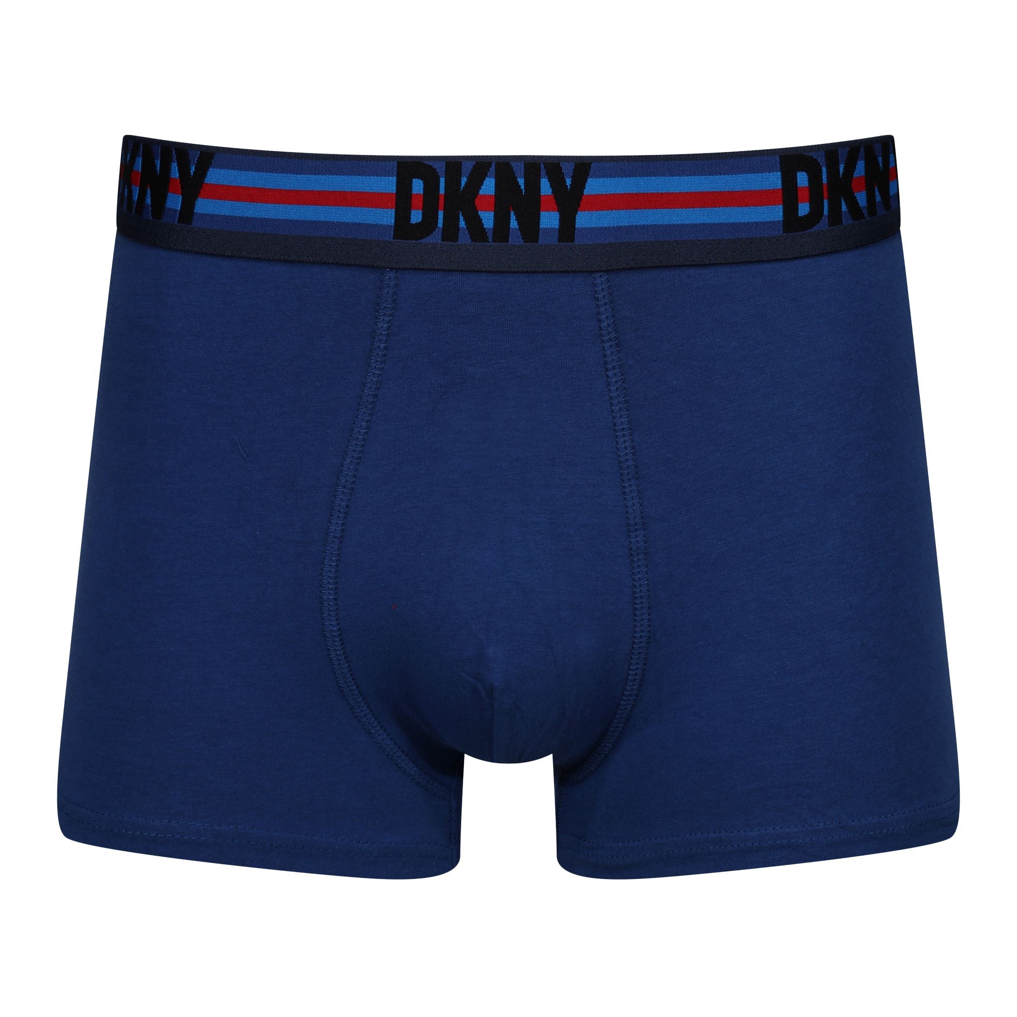 DKNY Mens Virden Cotton Stretch 3 pack Trunks - Blue/Stripe/Red