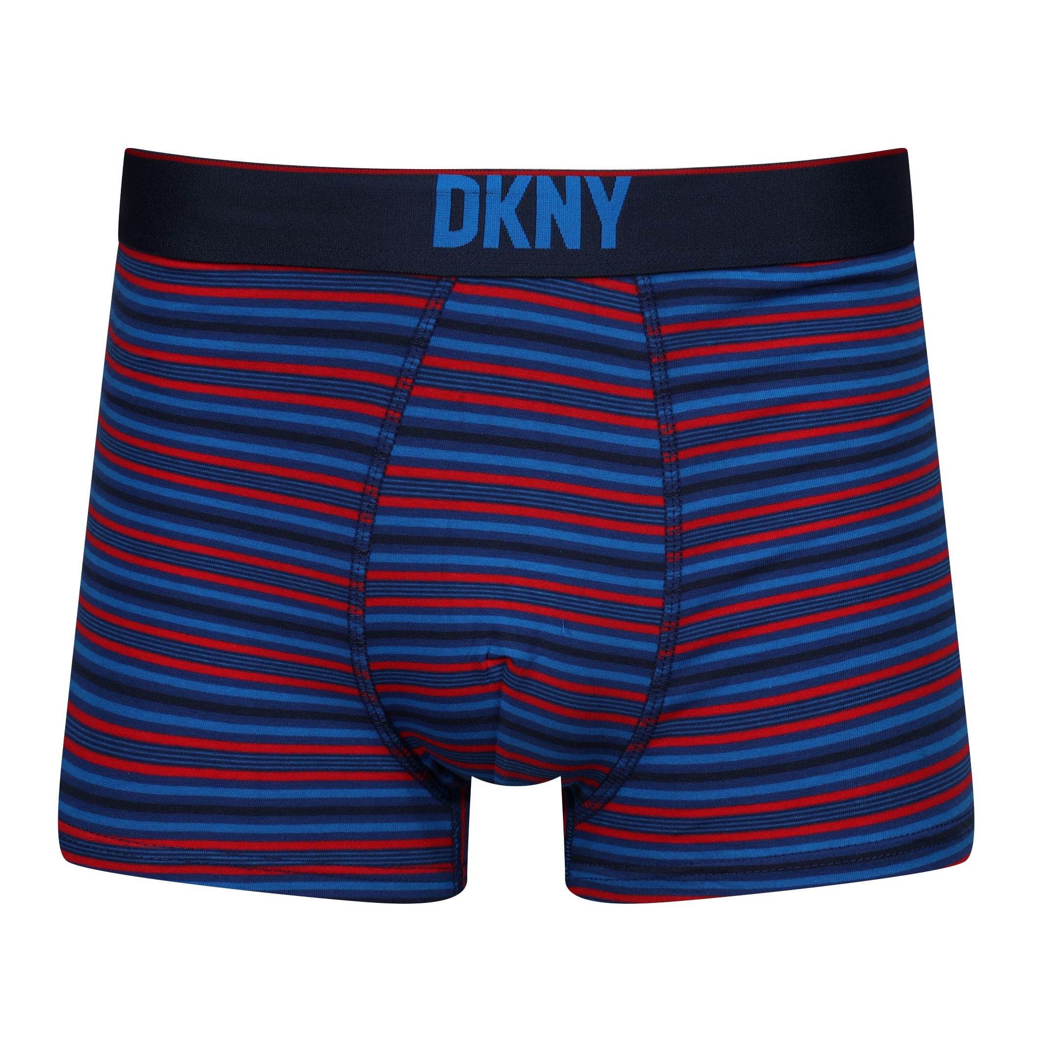 DKNY Mens Virden Cotton Stretch 3 pack Trunks - Blue/Stripe/Red