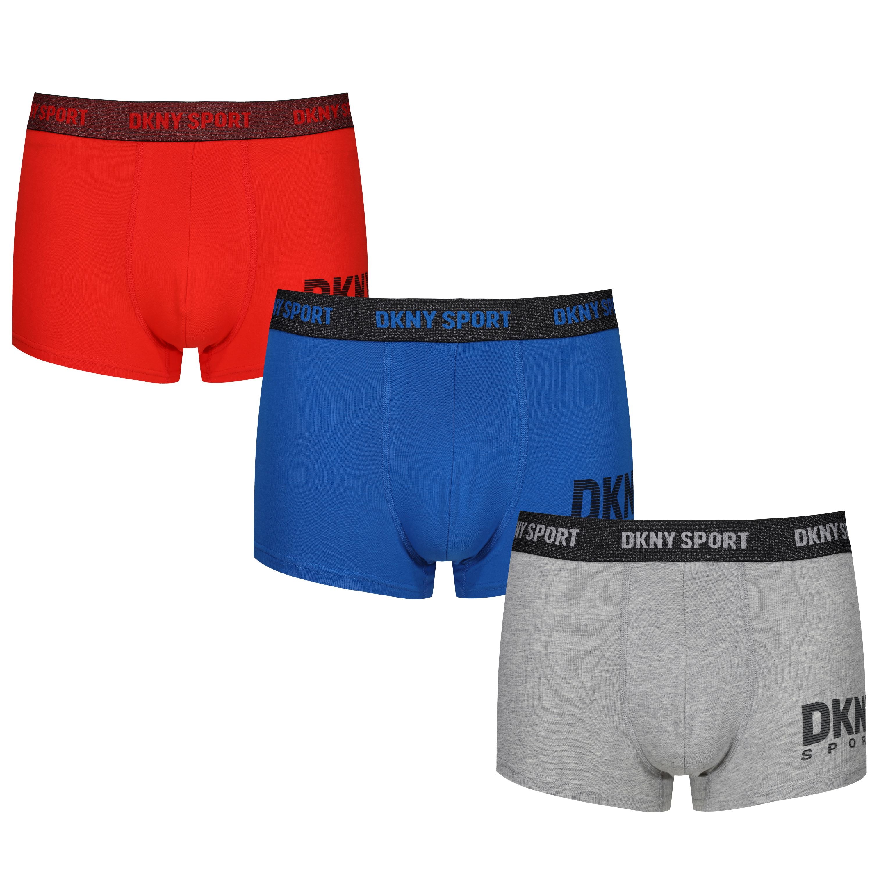 DKNY Chico 3 pack Cotton Sport Trunks - Lead/Atomic Blue/Spotlight