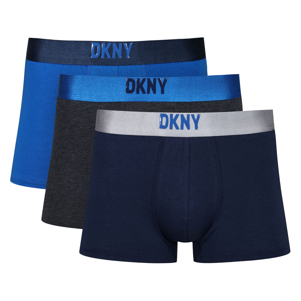 DKNY 3-Pack AOP & Solid Boxer Trunks, Black/Grey