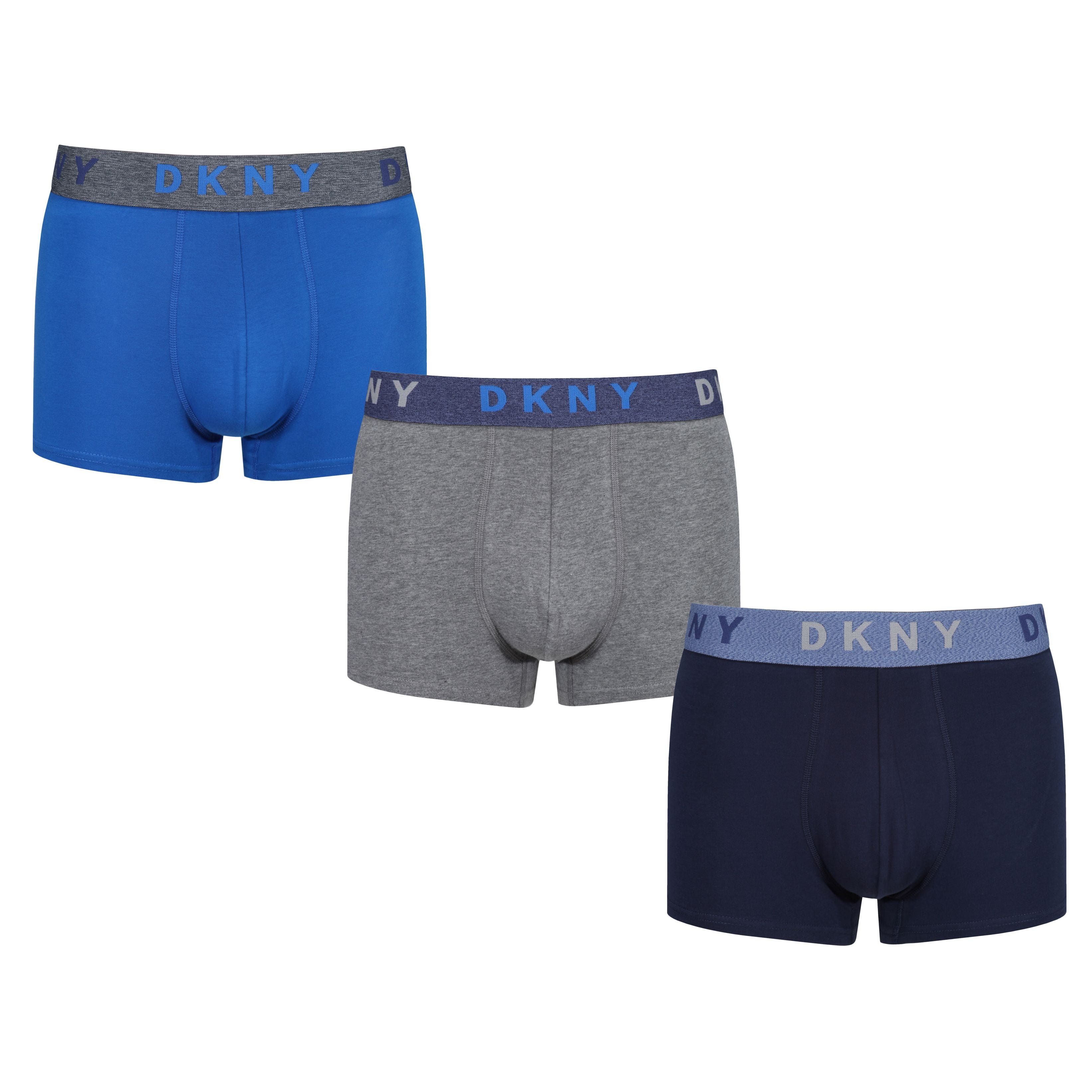 DKNY Mens Valdez 3 pack Cotton Stretch Trunks - Navy/Grey/Blue