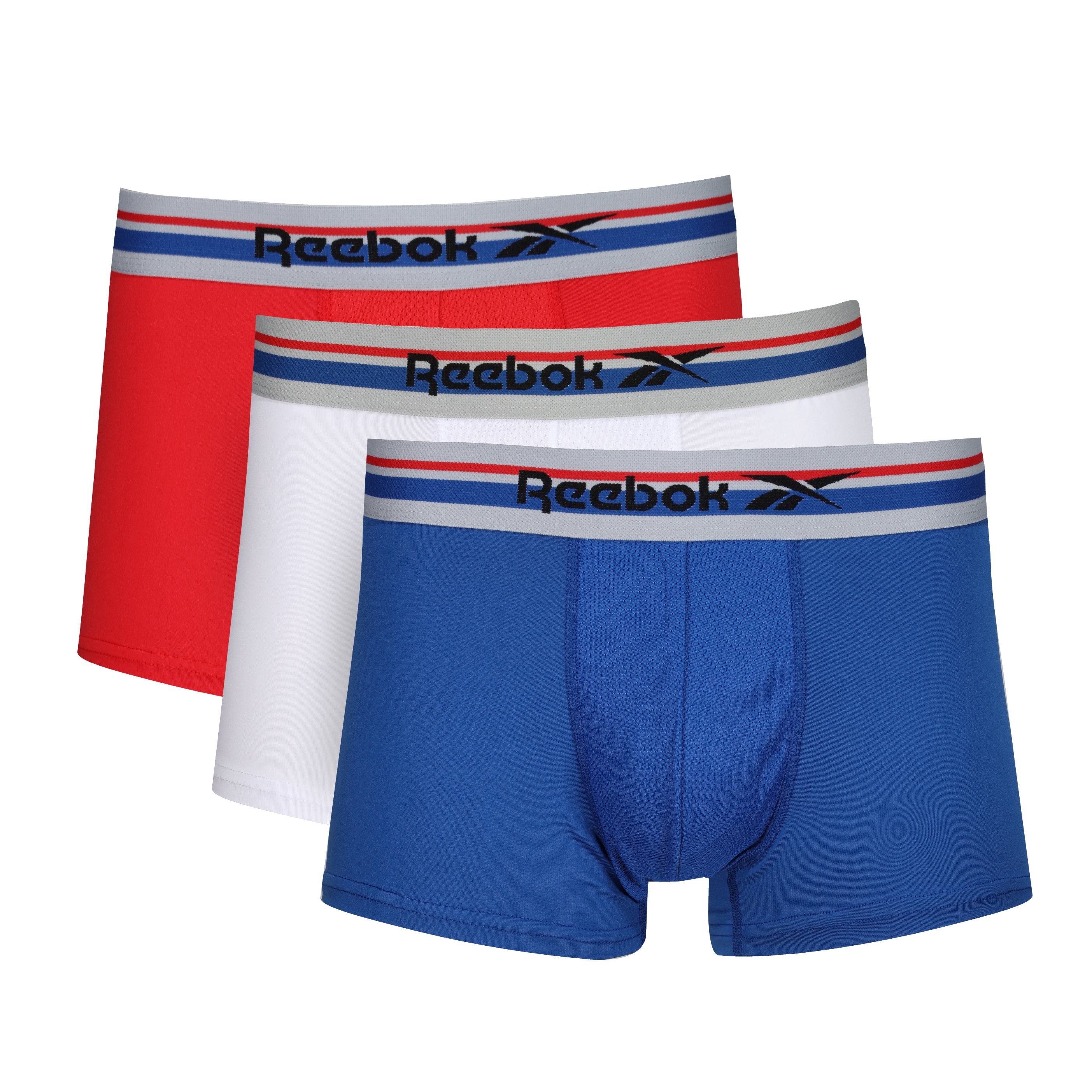 Reebok Mens Performance 3 Pack Short Sports Pietro Trunks - Red/White/Blue