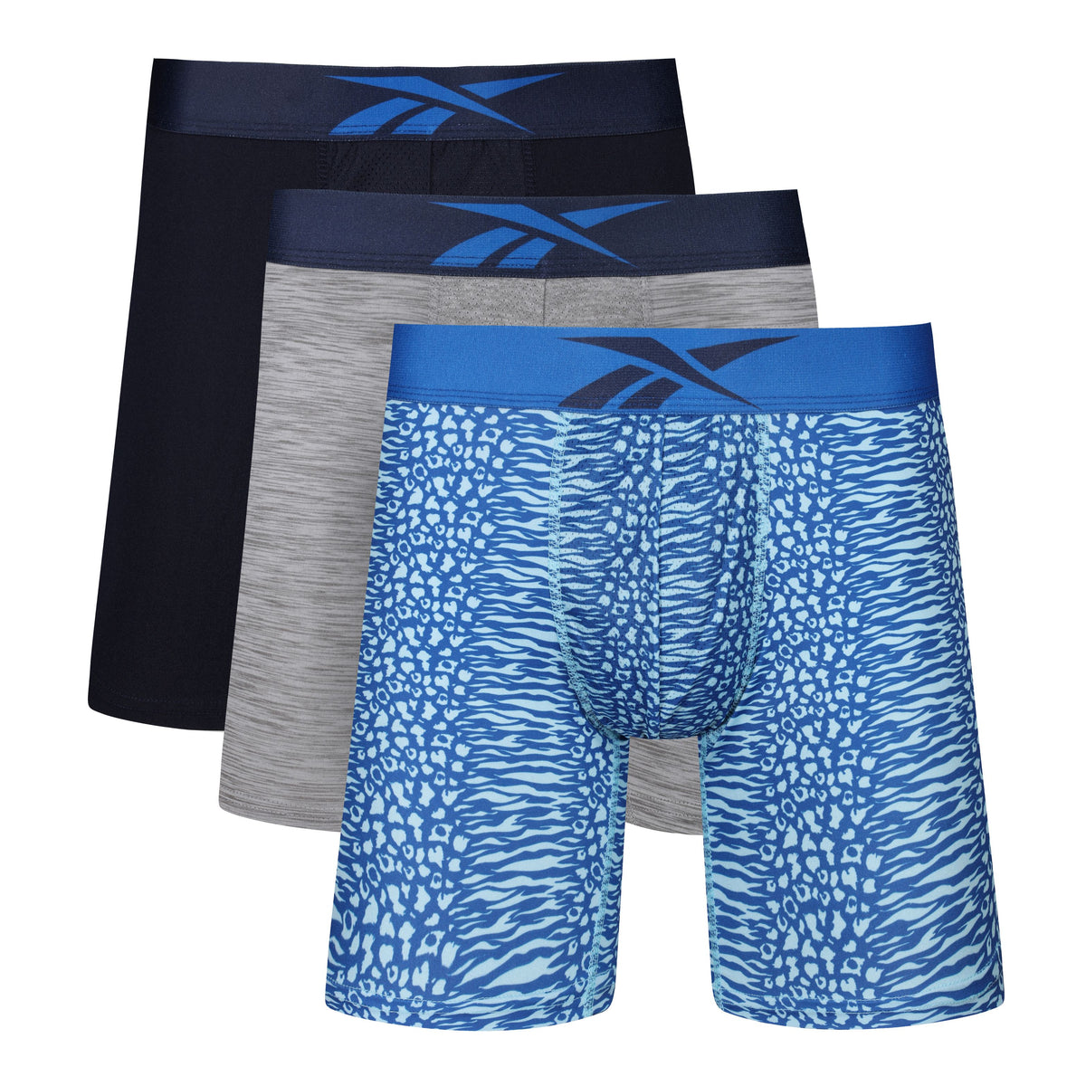 Reebok Mens Performance 3 Pack Travis Medium Sports Trunks - Navy/Blue ...