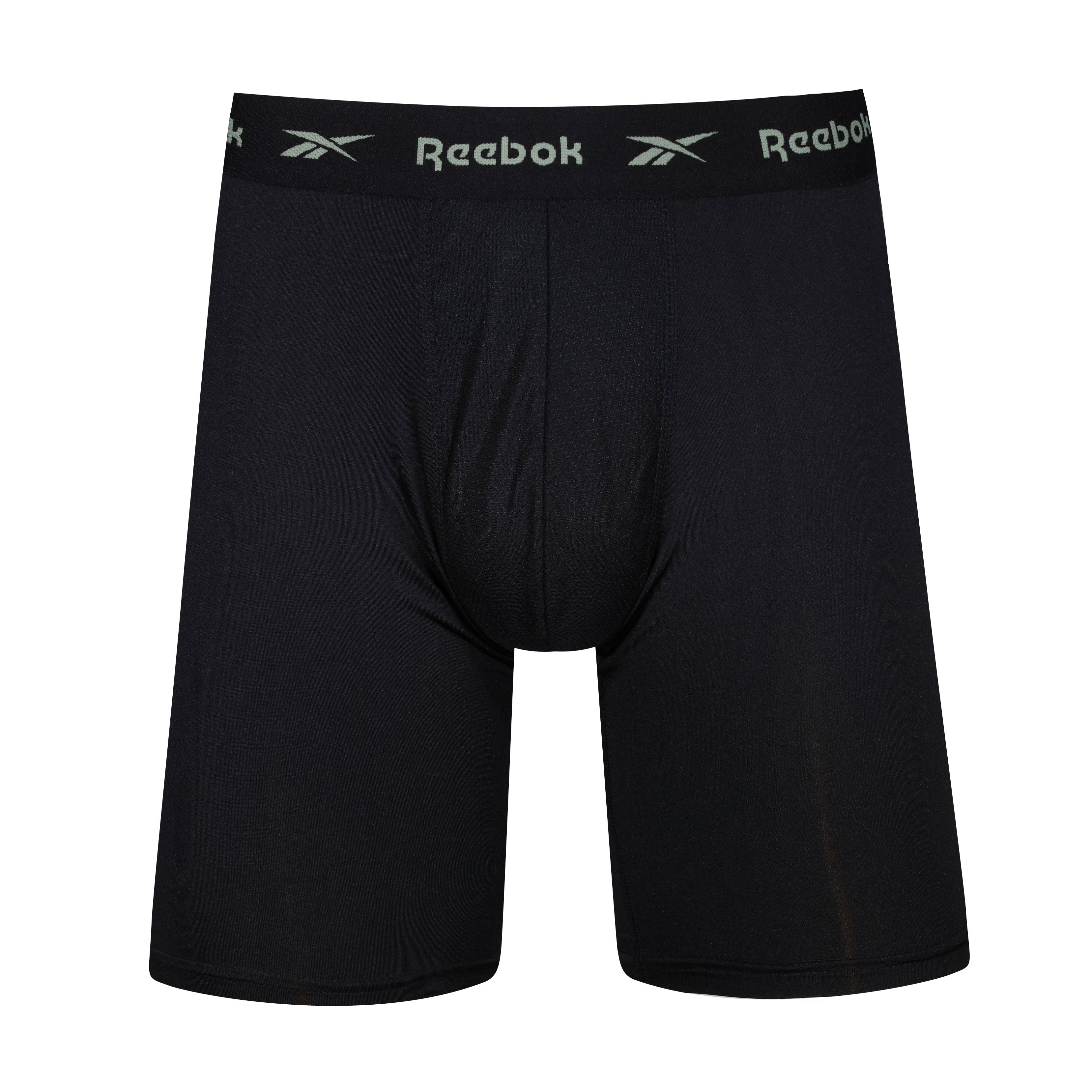 Reebok Mens Carter Performance 3 Pack Long Sport Trunks - Black /Grey Print/Green