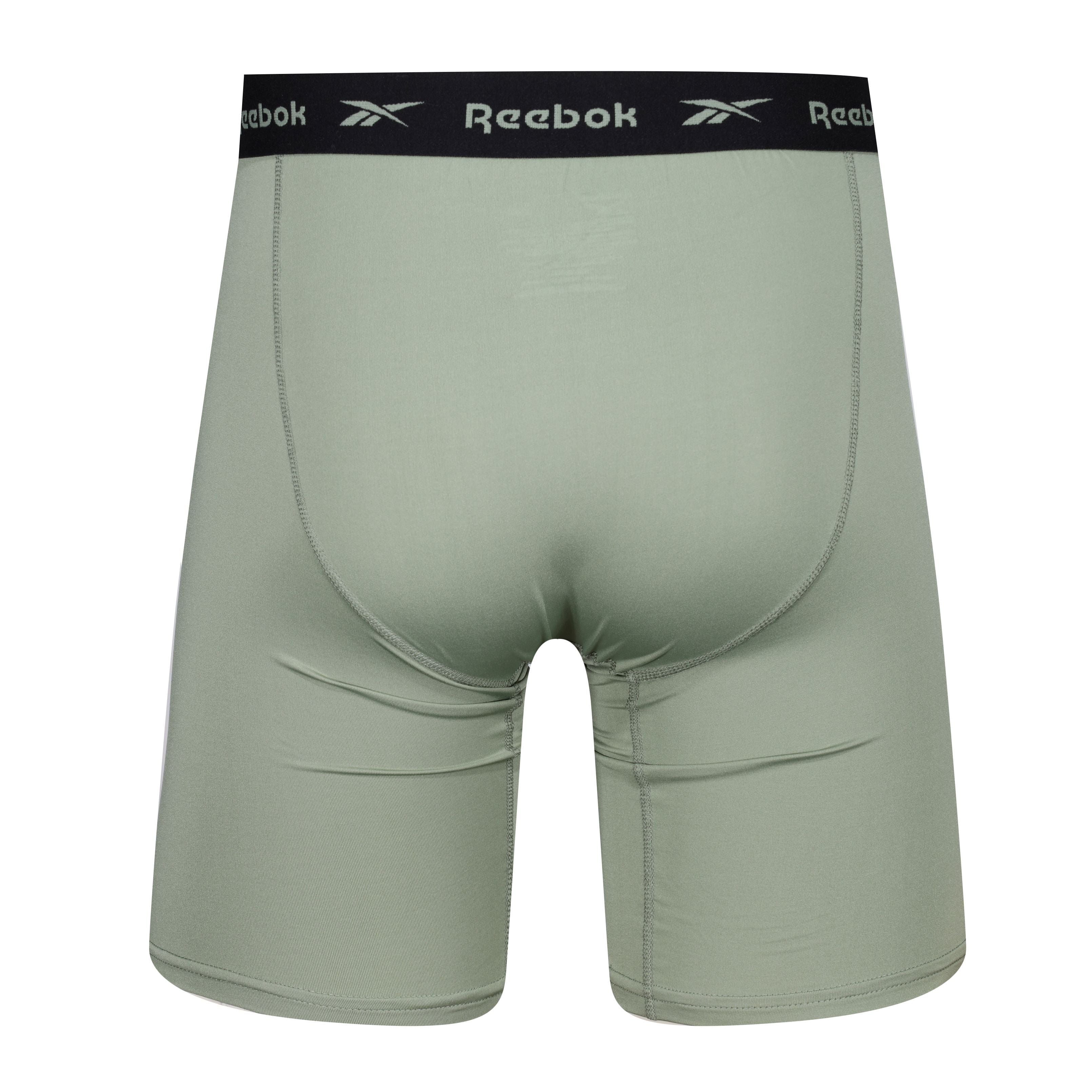 Reebok Mens Carter Performance 3 Pack Long Sport Trunks - Black /Grey Print/Green