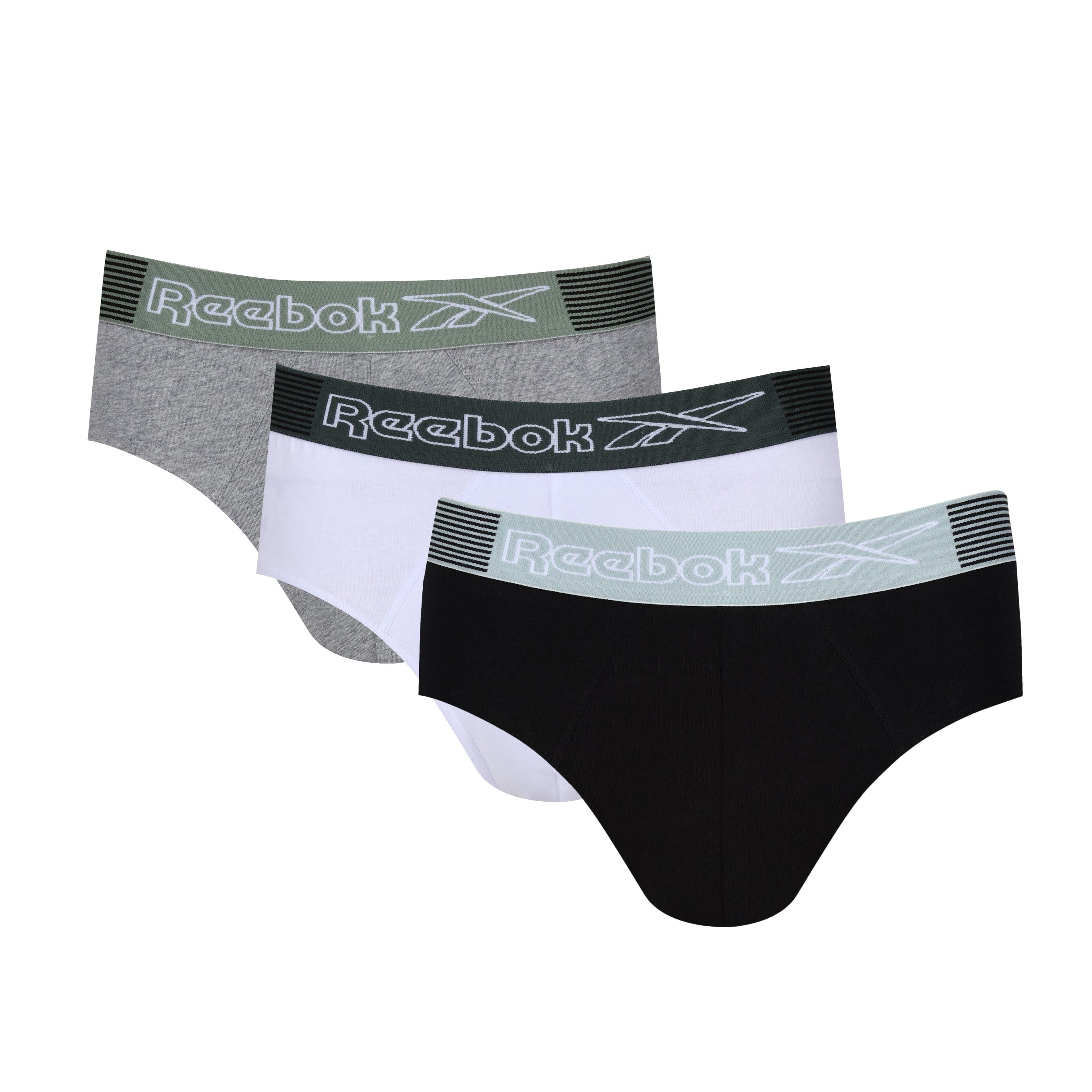 Reebok Mens Cotton Stretch 3 Pack Gavino Briefs - Grey Marl/White/Black