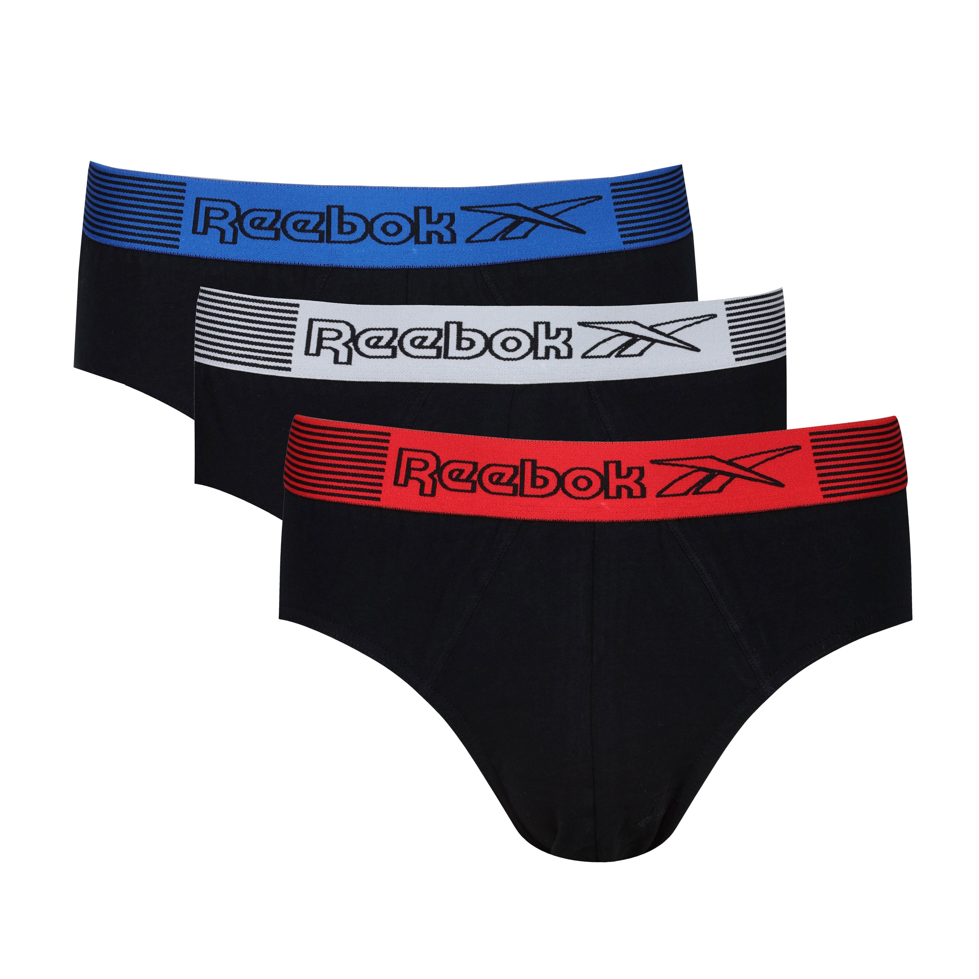 Reebok Mens Cotton Stretch 3 Pack Gavino Black Briefs