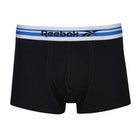 Reebok Mens Cotton Stretch 3 Pack Robin Black Trunks - Blue/Aqua/Red WaistBand