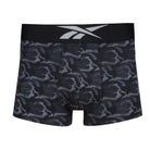 Reebok Mens Cotton Stretch 3 Pack Harley Black Trunks - Black/Print/Grey Marl