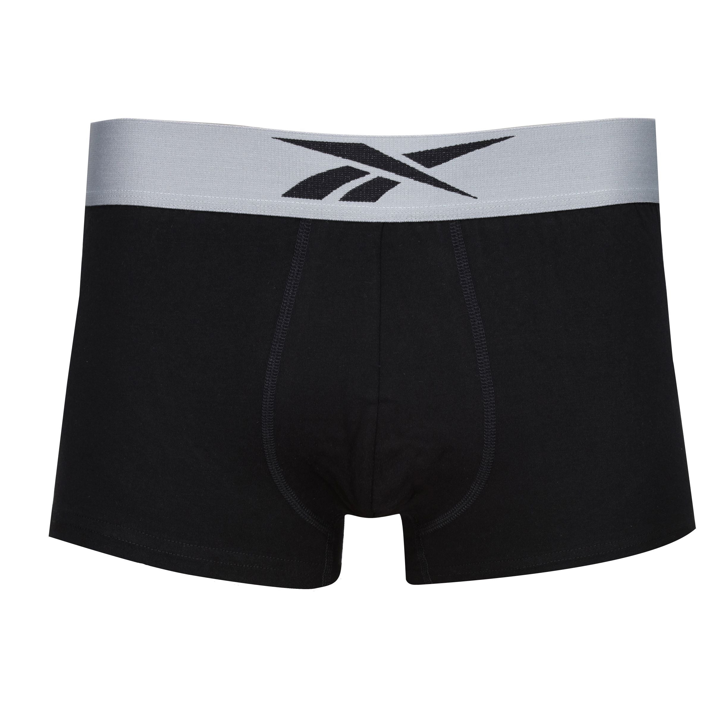 Reebok Mens Cotton Stretch 3 Pack Harley Black Trunks - Black/Print/Grey Marl