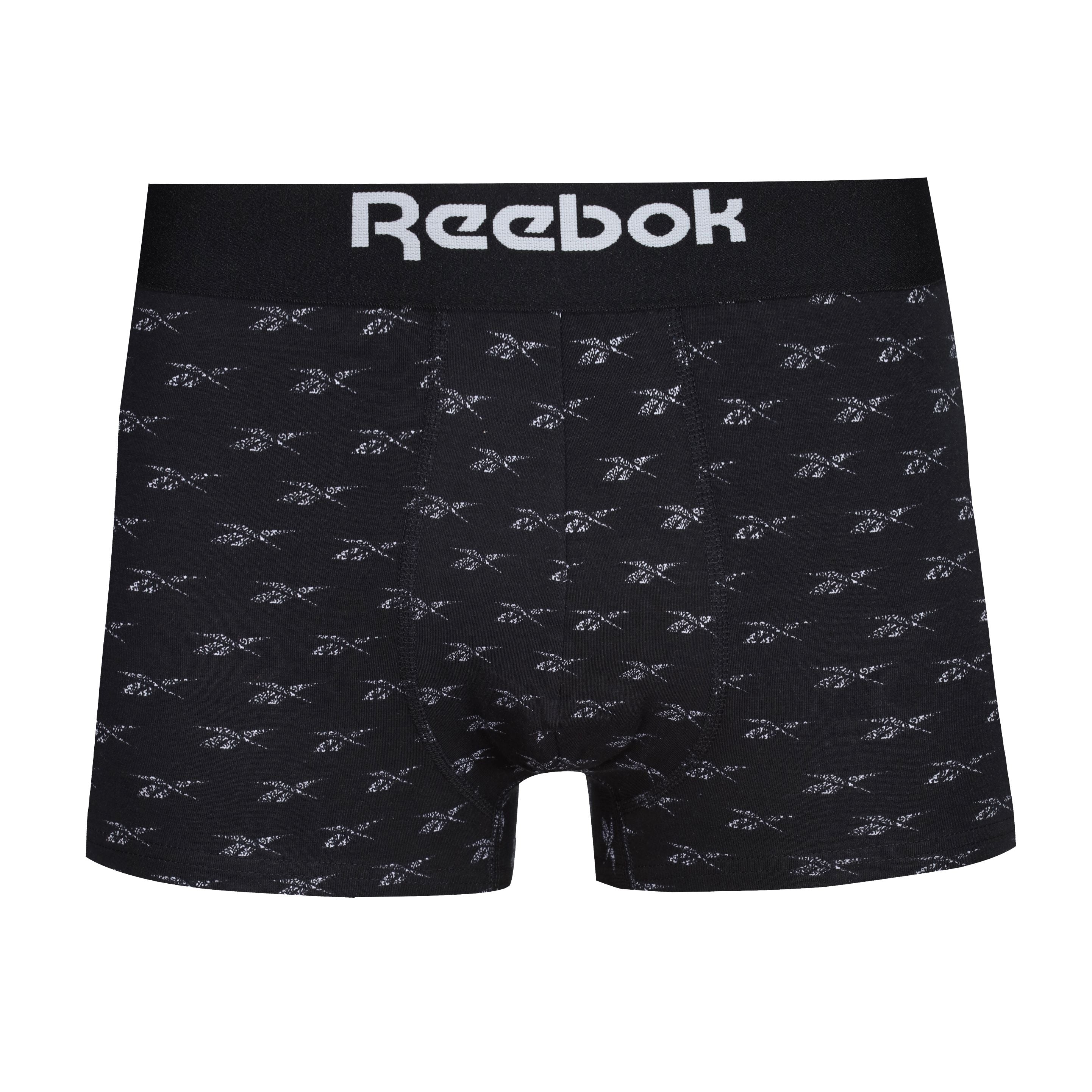 Reebok Mens Cotton Stretch 3 Pack Dalton Black Trunks - Grey Marl/Black Print