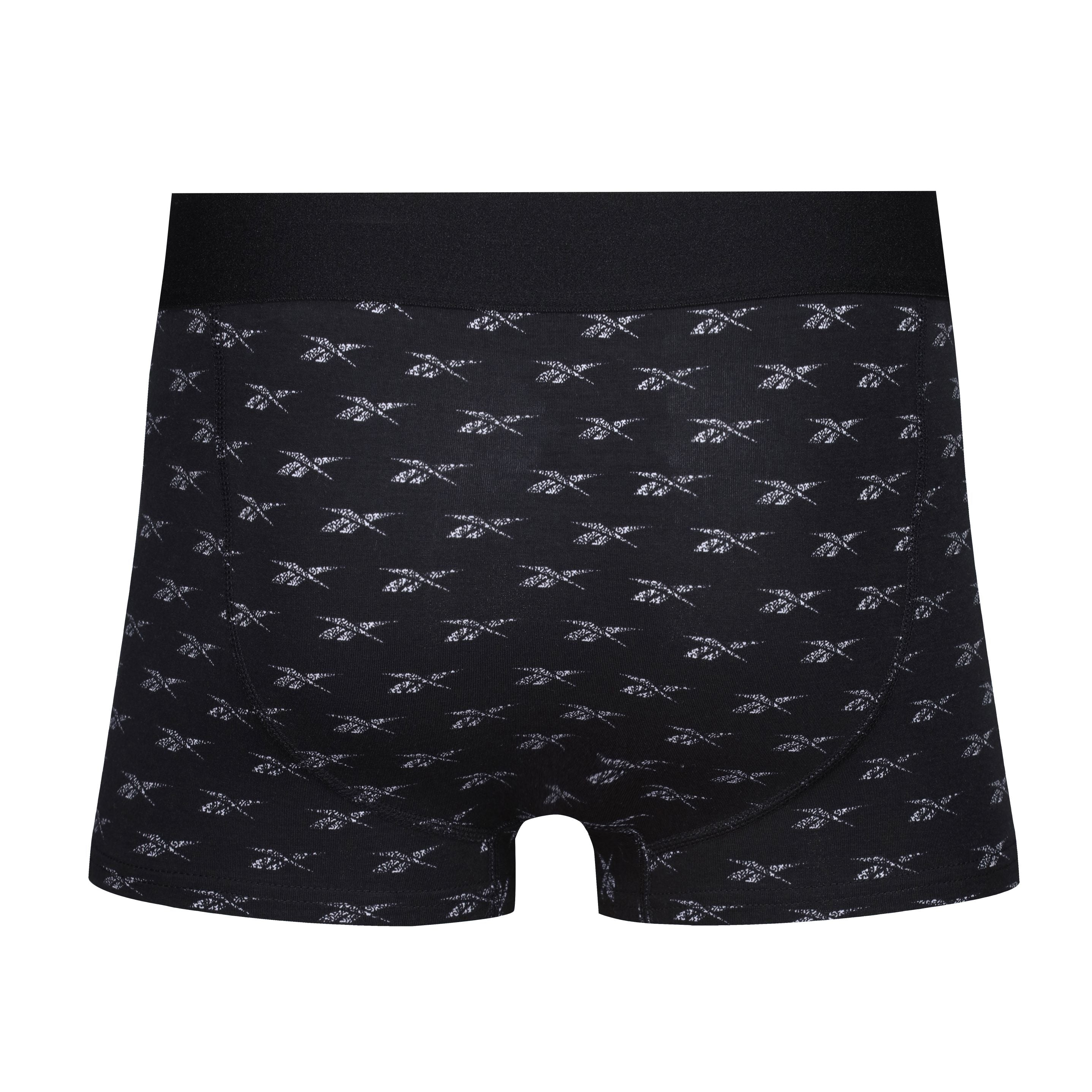 Reebok Mens Cotton Stretch 3 Pack Dalton Black Trunks - Grey Marl/Black Print