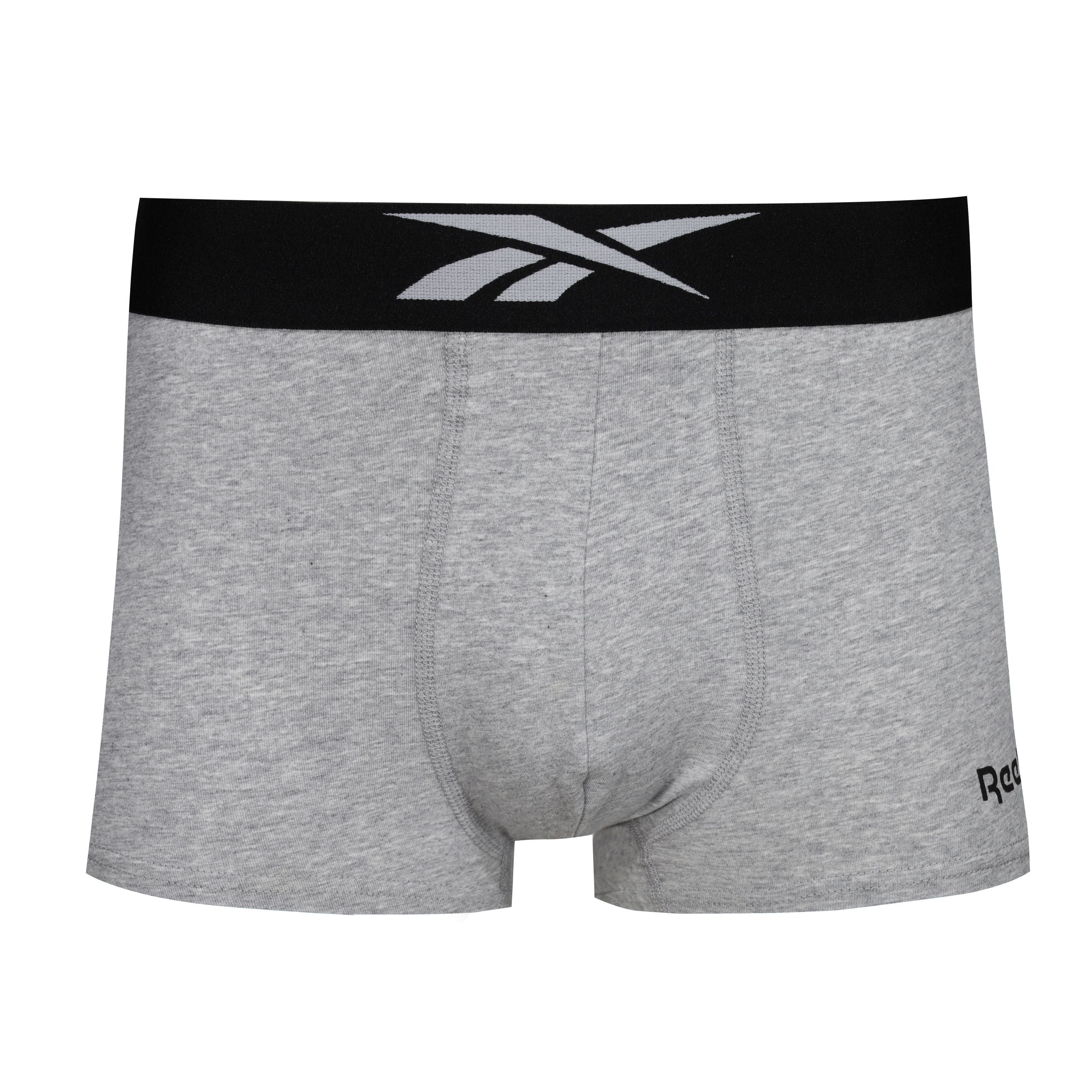 Reebok Mens Cotton Stretch 3 Pack Dalton Black Trunks - Grey Marl/Black Print