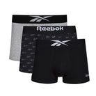 Reebok Mens Cotton Stretch 3 Pack Dalton Black Trunks - Grey Marl/Black Print