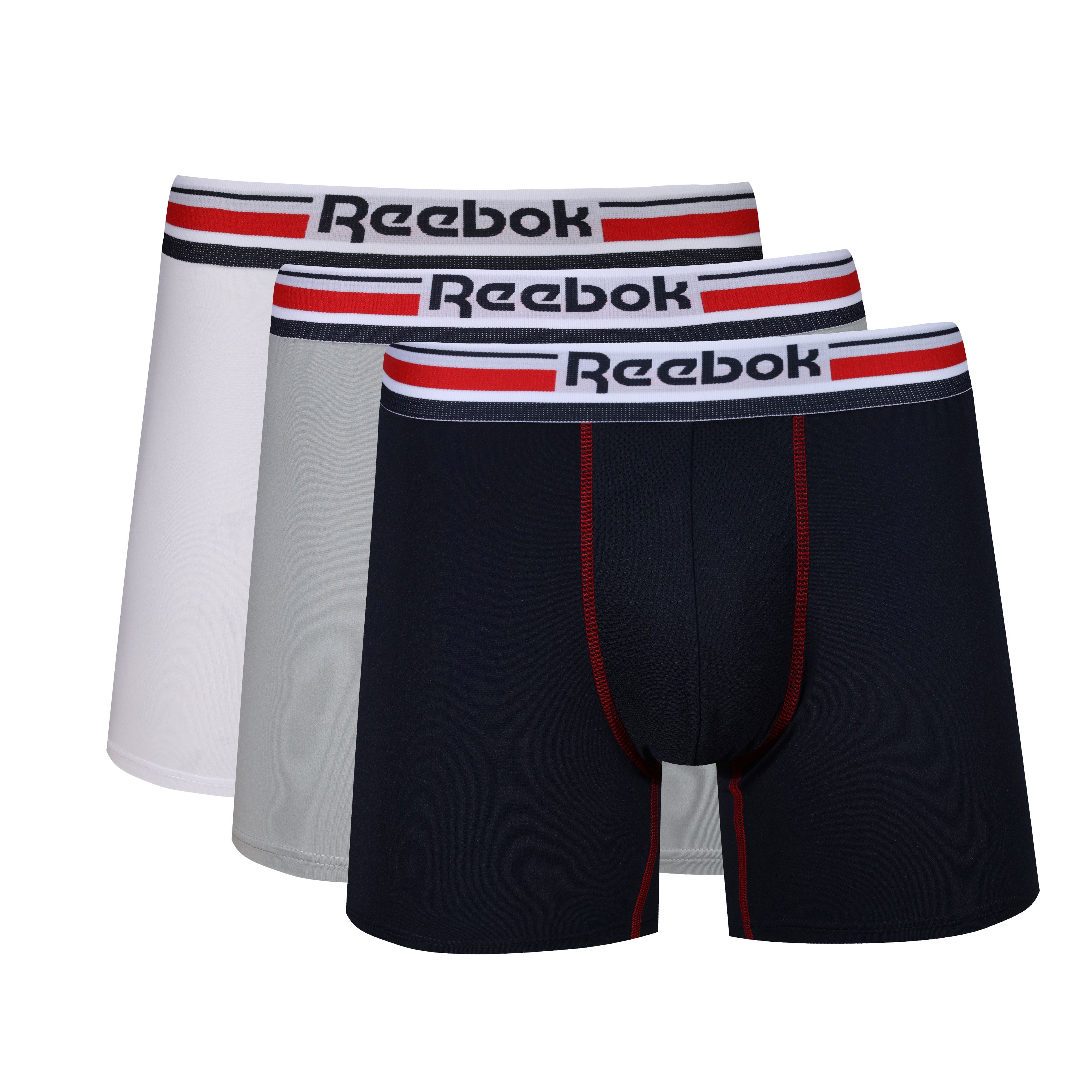 Reebok Mens Performance 3 Pack Brogan Medium Sports Trunks - Navy/Whit –  Trunks and Boxers