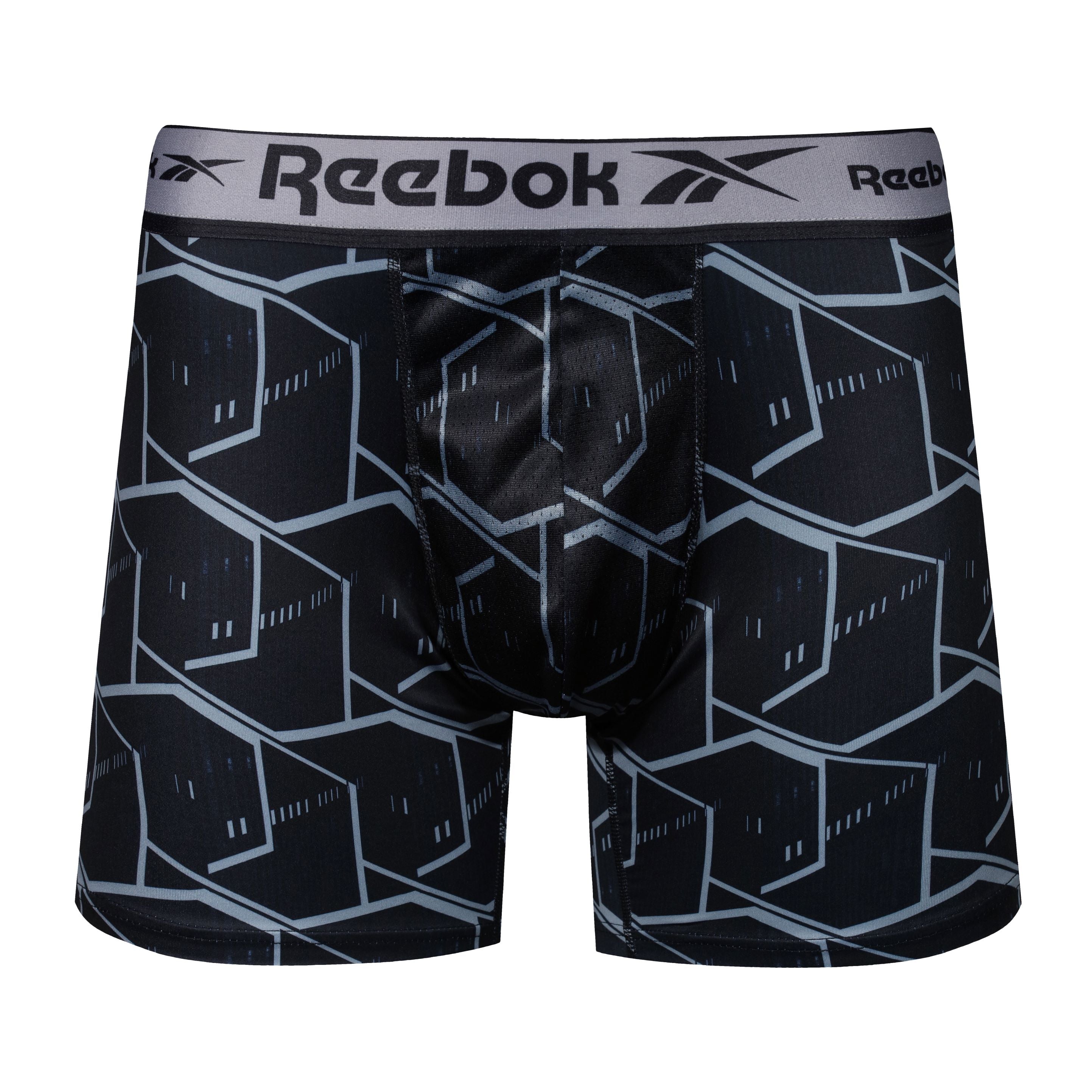 Reebok Mens Performance 3 Pack Gourlay Medium Sports Trunks - Black Print/Grey