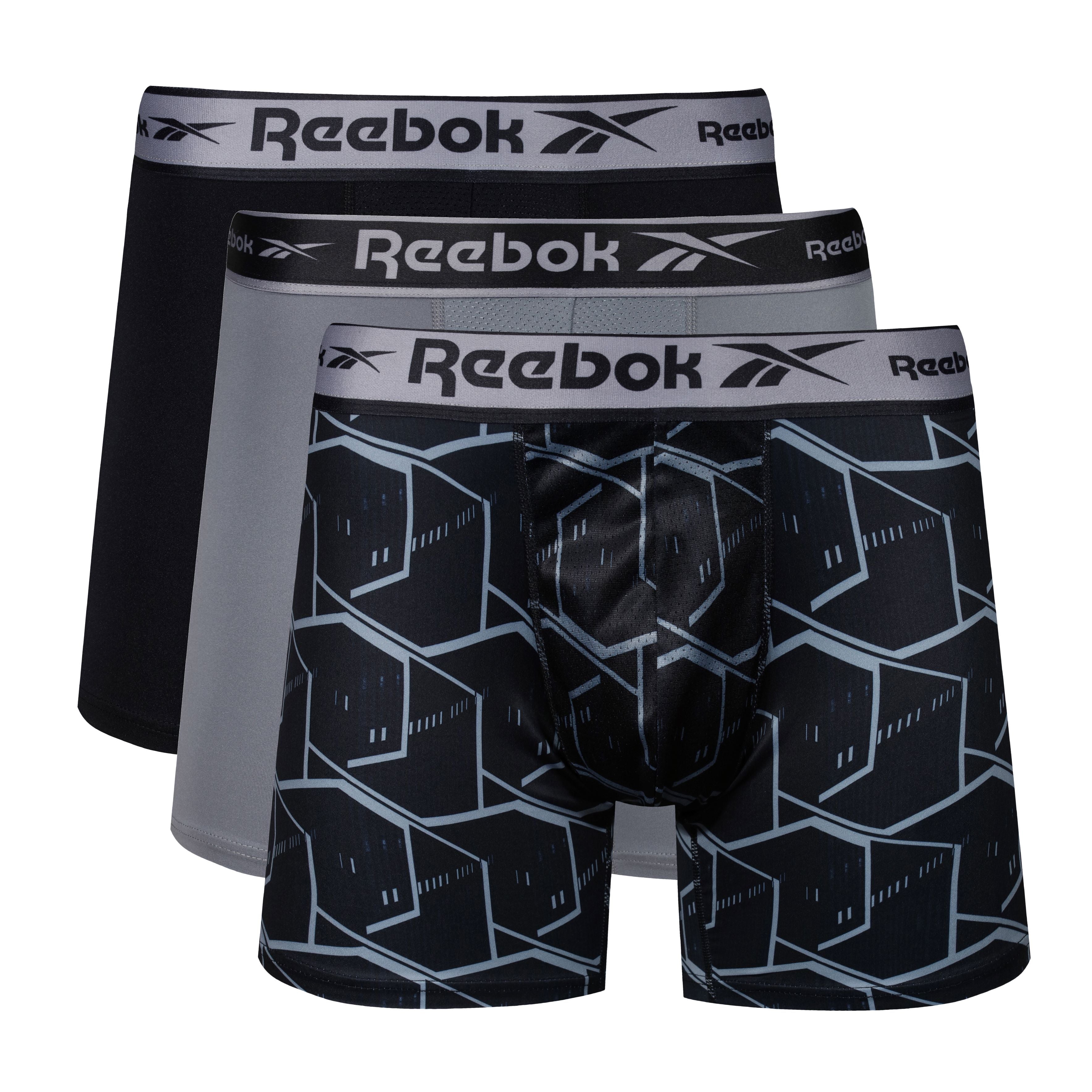 Reebok Mens Performance 3 Pack Gourlay Medium Sports Trunks - Black Print/Grey