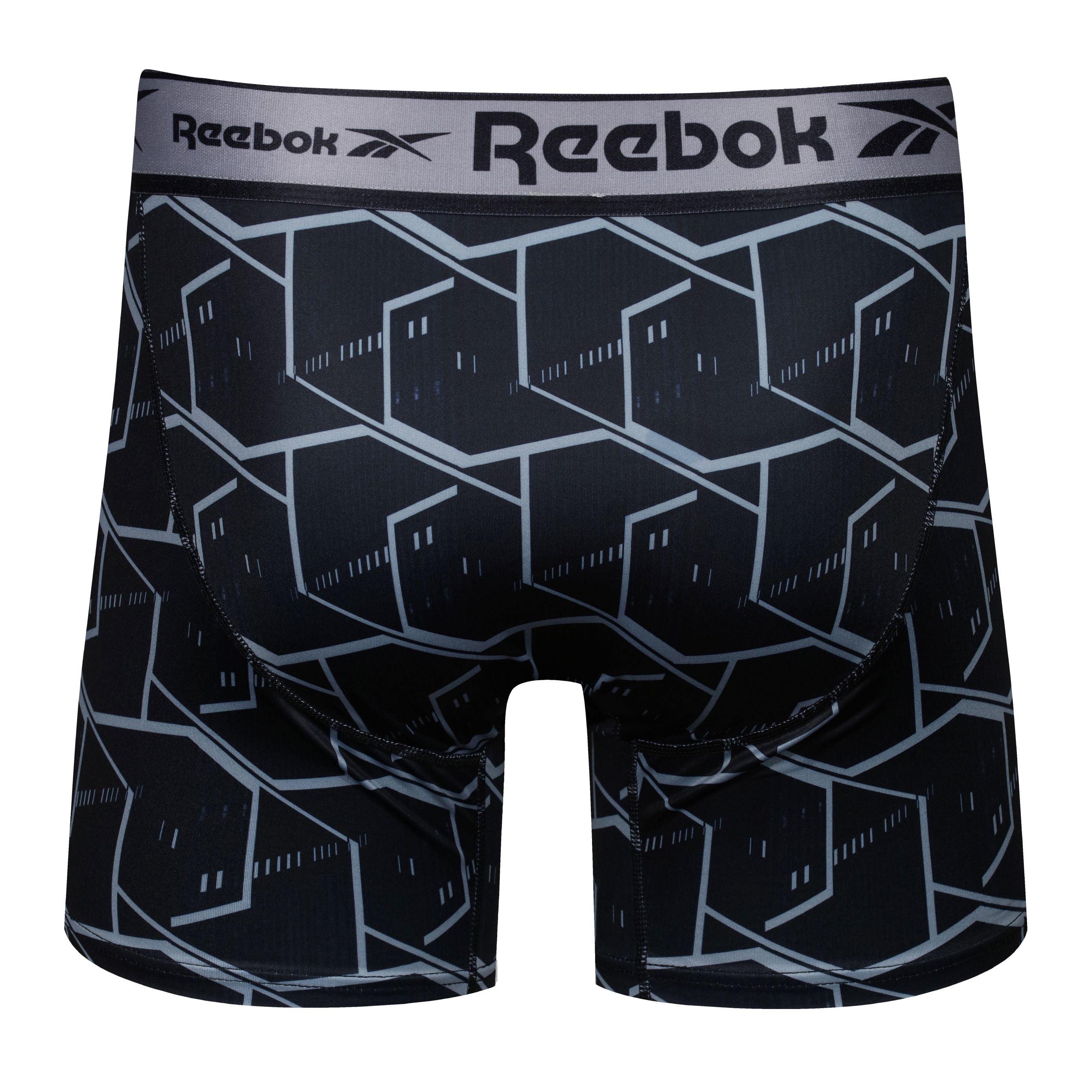 Reebok Mens Performance 3 Pack Gourlay Medium Sports Trunks - Black Print/Grey