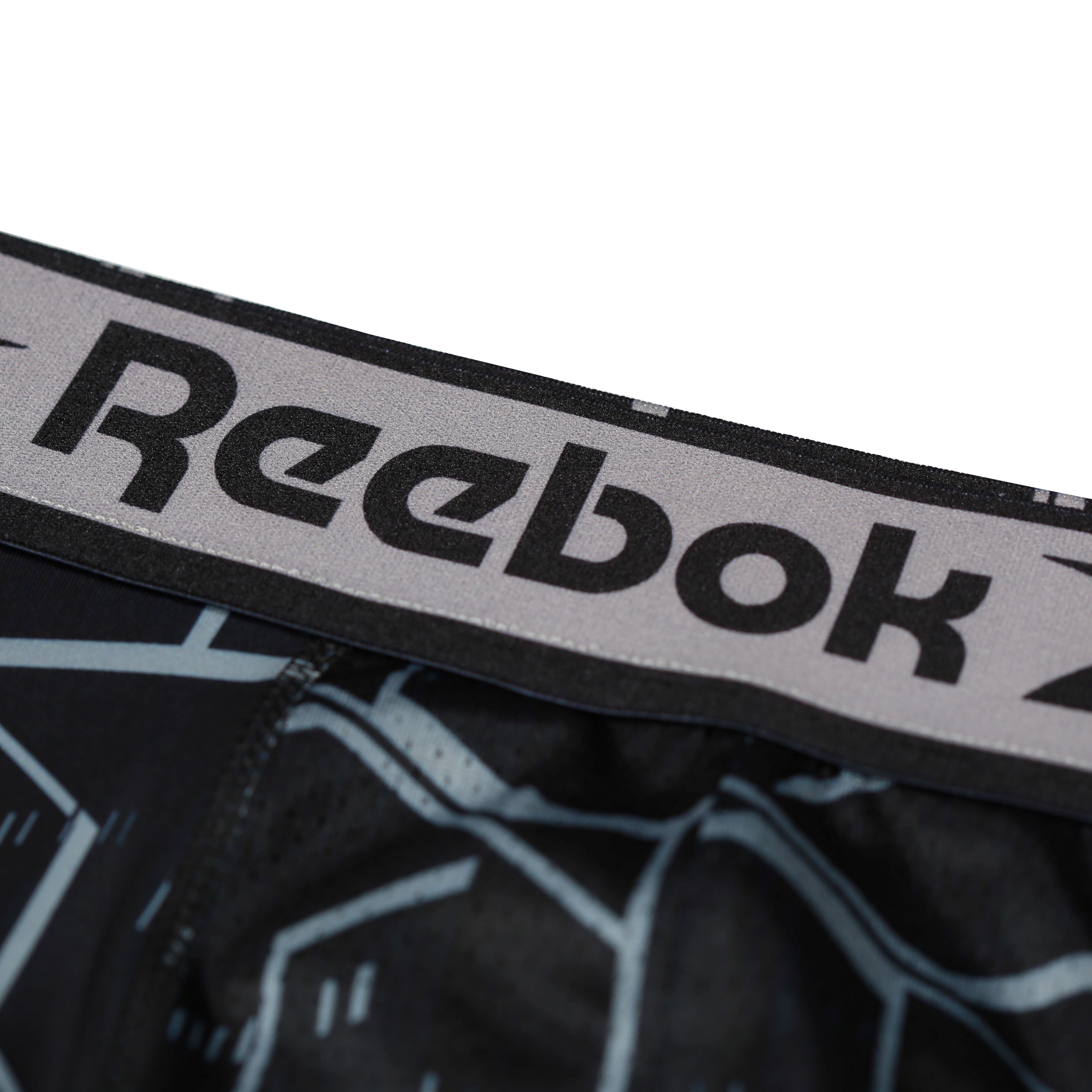 Reebok Mens Performance 3 Pack Gourlay Medium Sports Trunks - Black Print/Grey