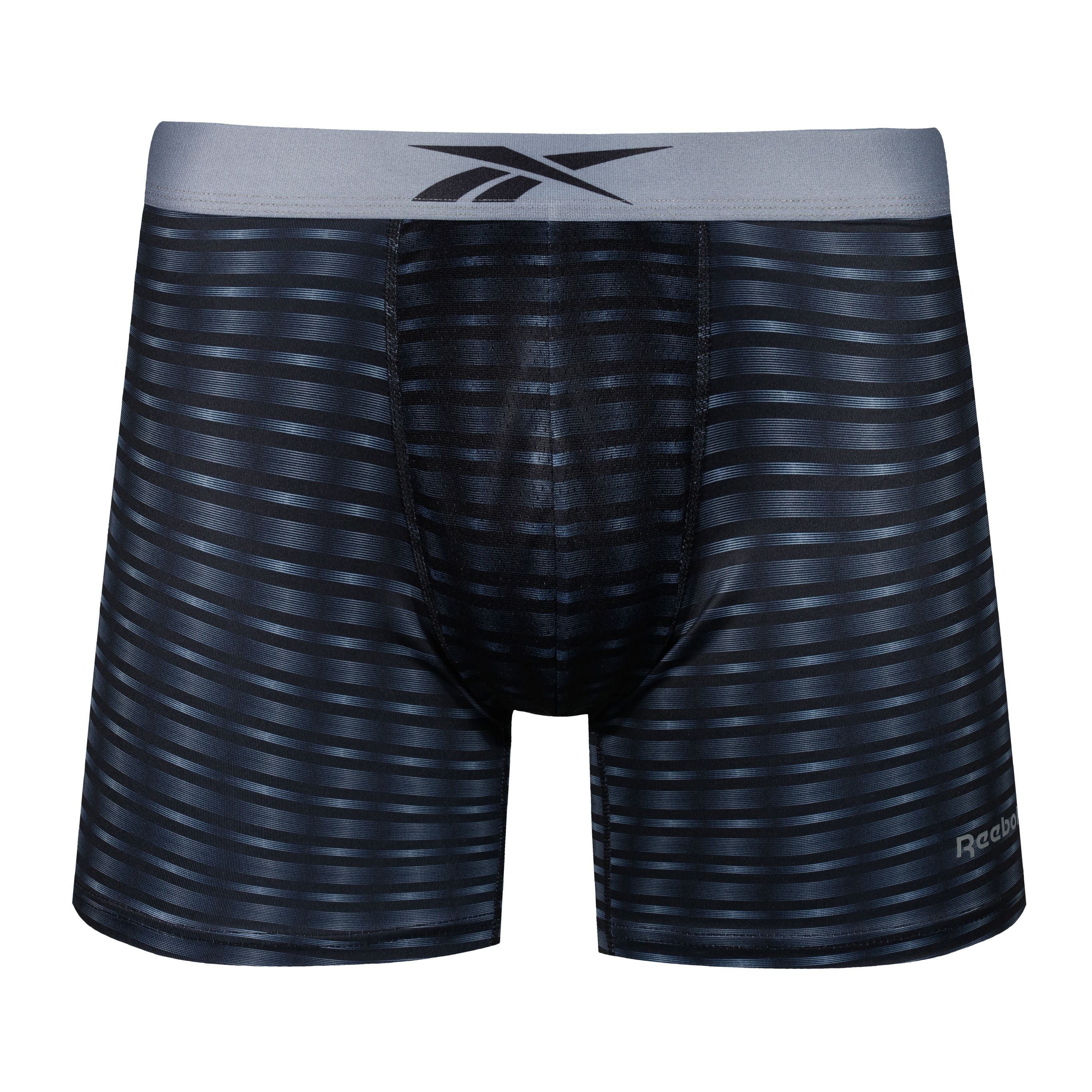 Reebok Mens Performance 3 Pack Ferry Medium Sports Trunks - Black Print/Grey/Black