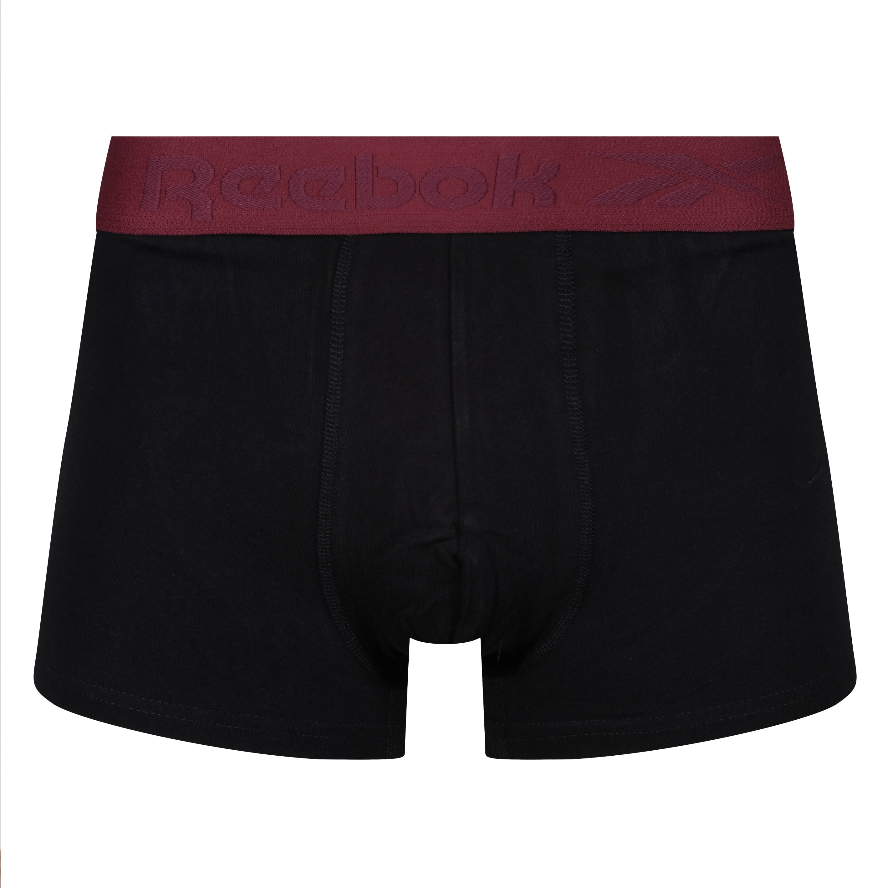 Reebok Mens Cotton Stretch 3 Pack Murchie Black Trunks - Black