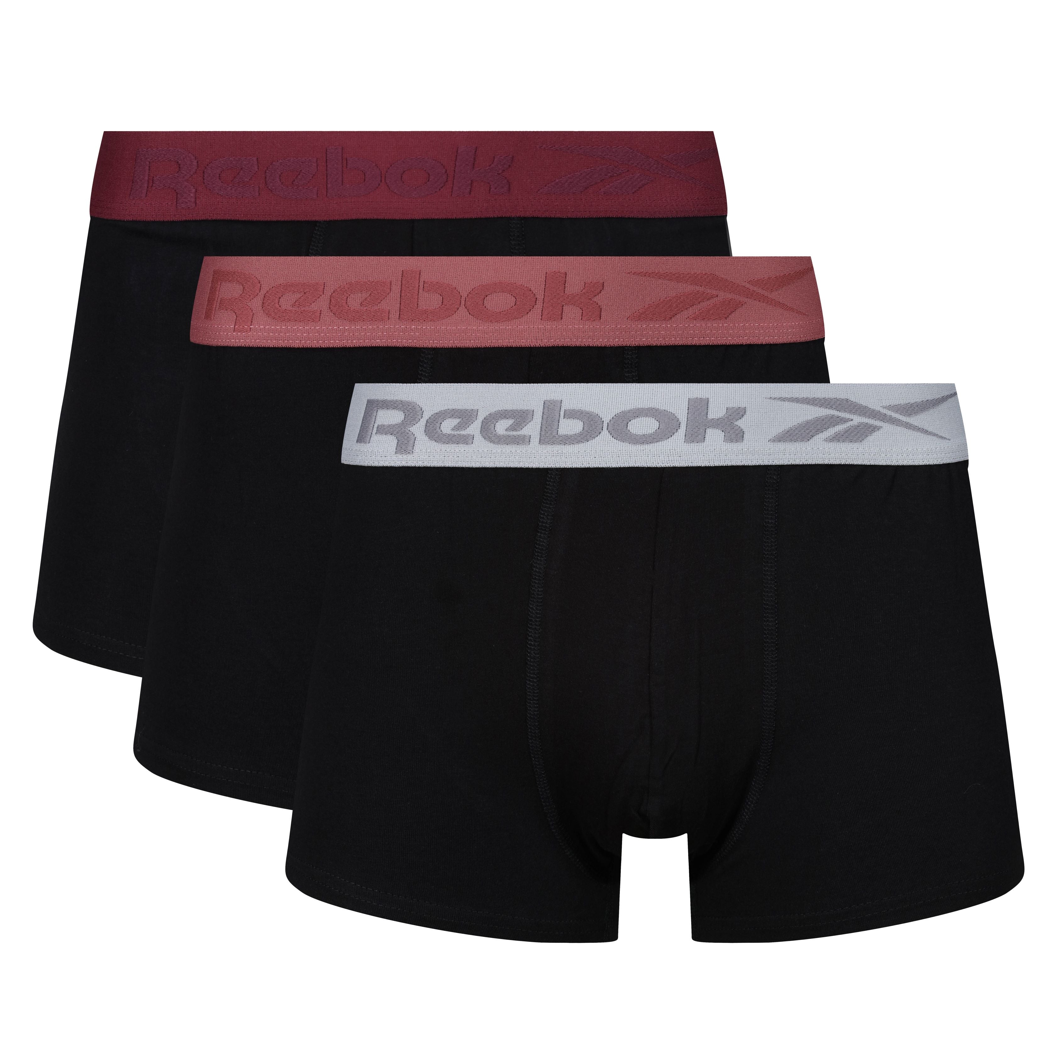 Reebok Mens Cotton Stretch 3 Pack Murchie Black Trunks - Black