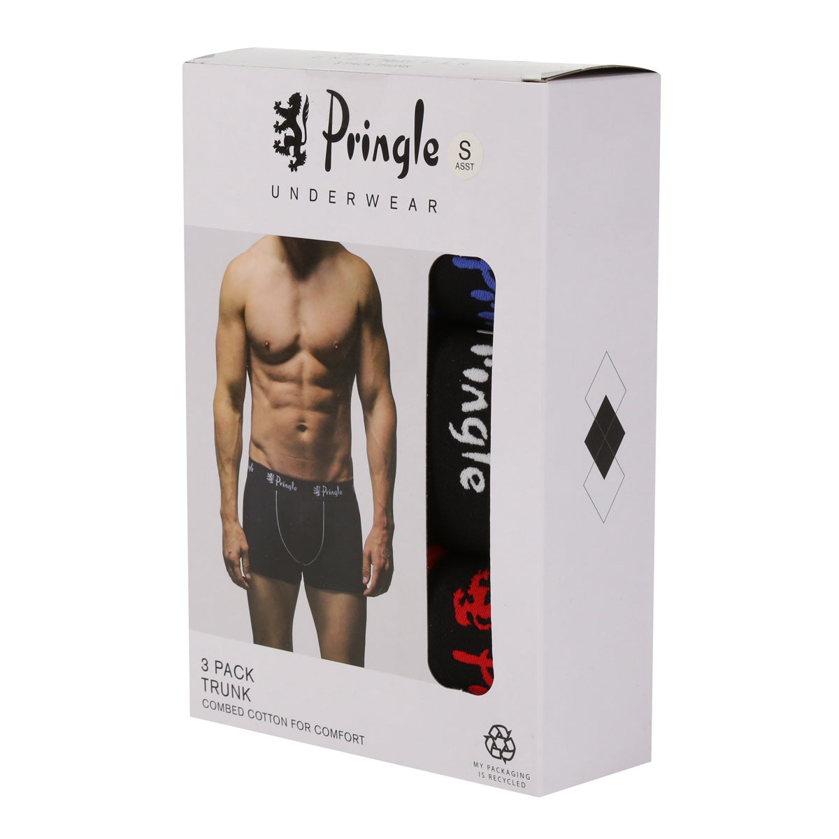 Pringle 3 Pack Cotton Stretch Men's Trunk - Red/Blue/Black