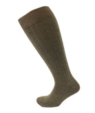 Viyella Mens Knee High Wool Ribbed Sock With Hand Linked Toe - Fawn