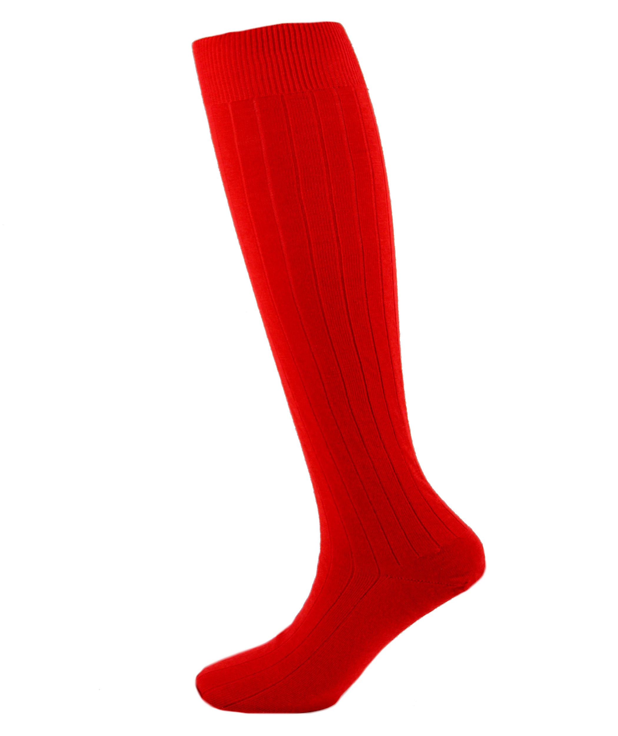 Viyella Mens Knee High Wool Ribbed Sock With Hand Linked Toe - Red