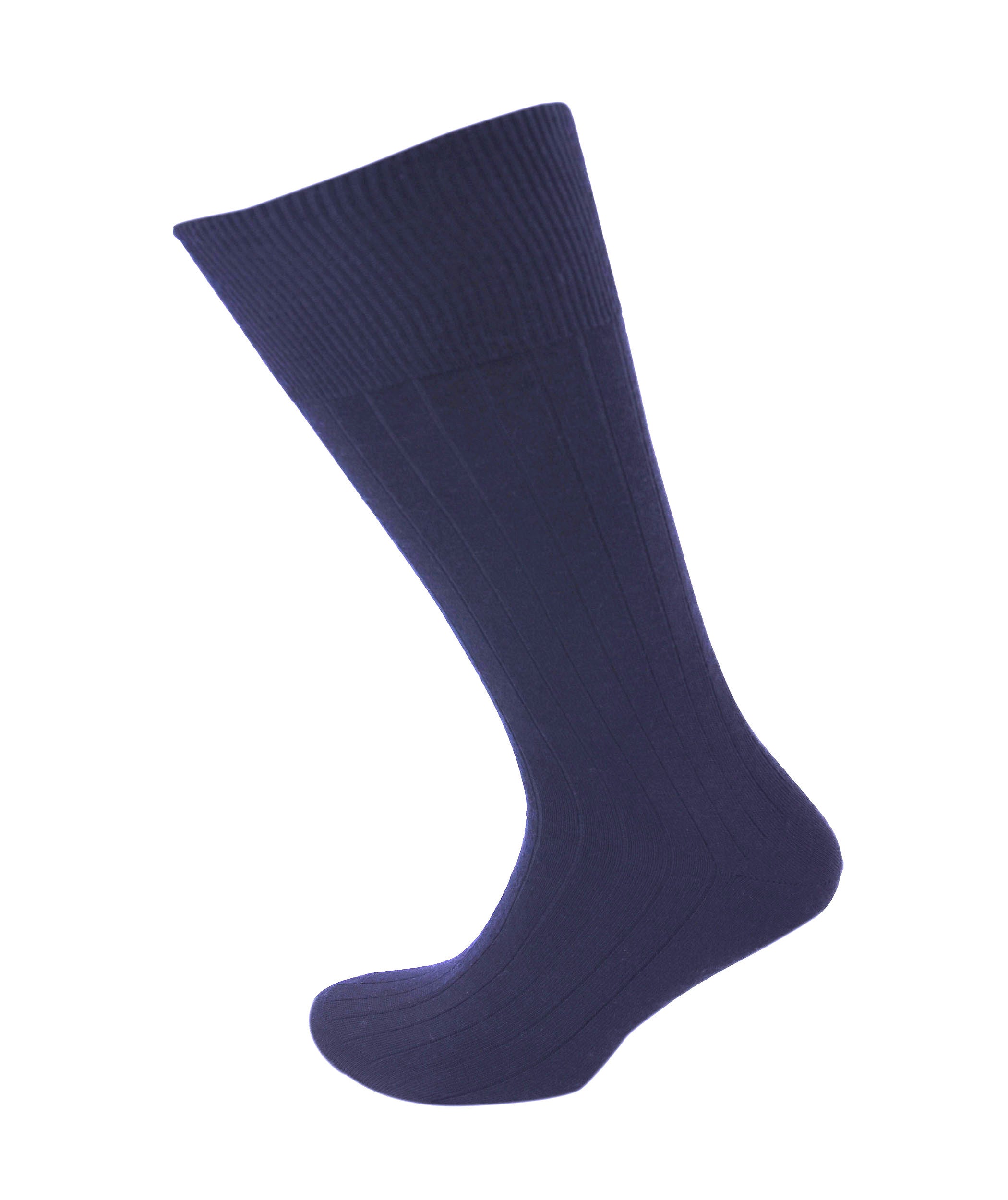 Viyella Mens Wool Half Hose Ribbed Sock With Hand Linked Toe - Blue