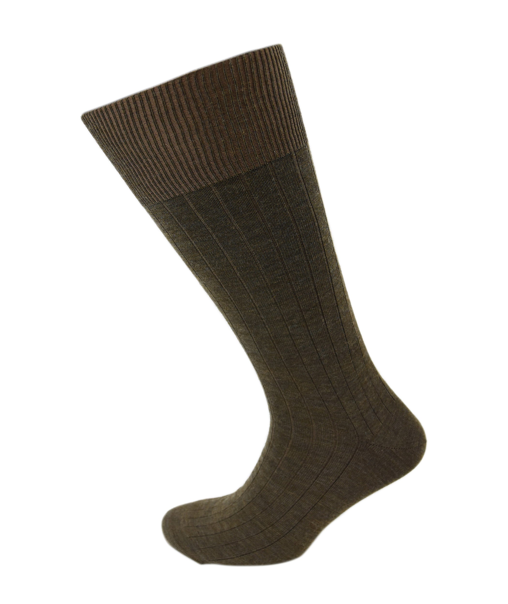 Viyella Mens Wool Half Hose Ribbed Sock With Hand Linked Toe - Brown