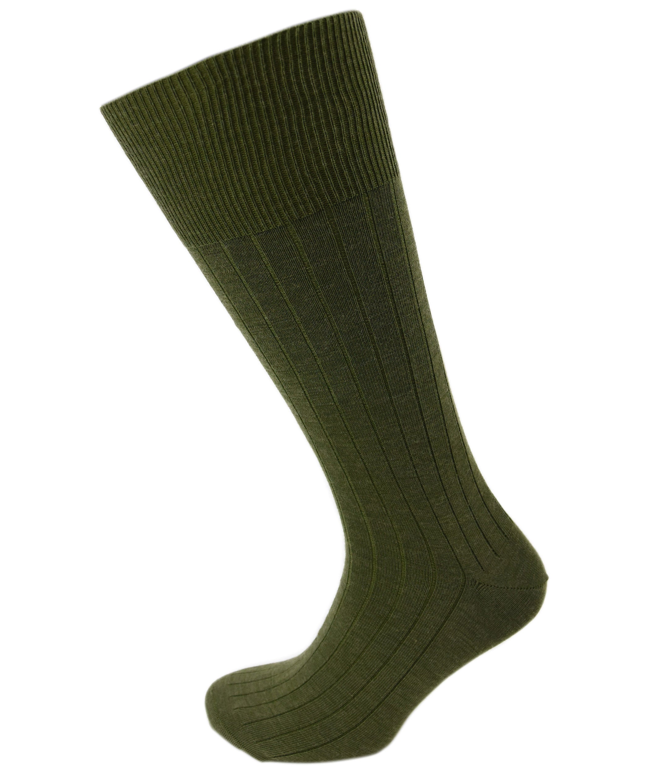 Viyella Mens Wool Half Hose Ribbed Sock With Hand Linked Toe - Green