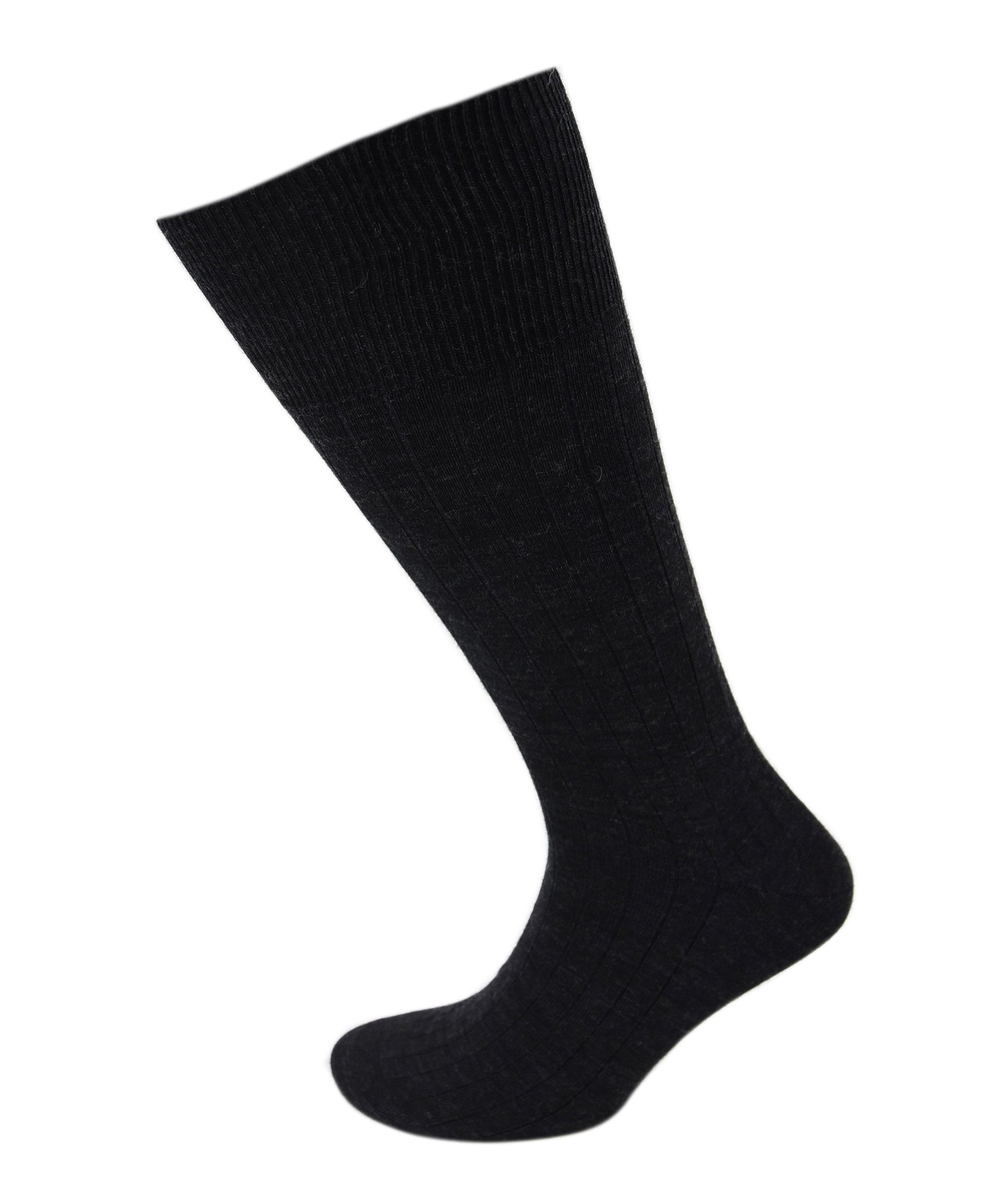 Viyella Mens Wool Half Hose Ribbed Sock With Hand Linked Toe - Charcoal