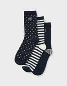 Crew Clothing 3 Pack Classic Bamboo Stripes & Dotted Socks - Navy/White