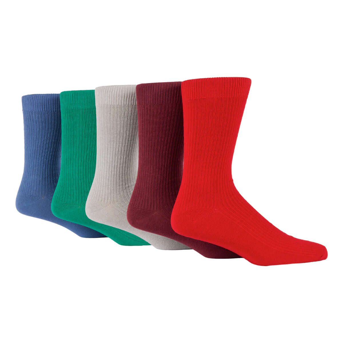 Jeff Banks Men's 5 Pack Rib Leisure Socks - Red/Burgiundy/Grey/Blue/Green