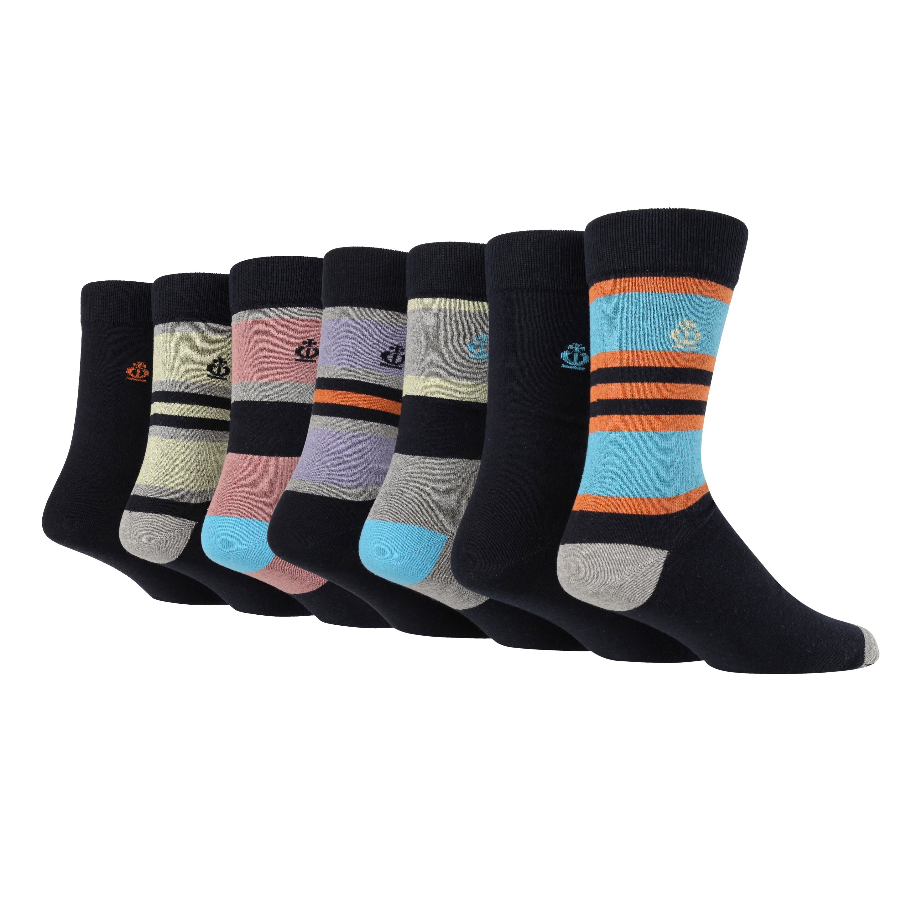 Jeff Banks Men's 7 Pack Cotton Block Stripes Socks - Navy