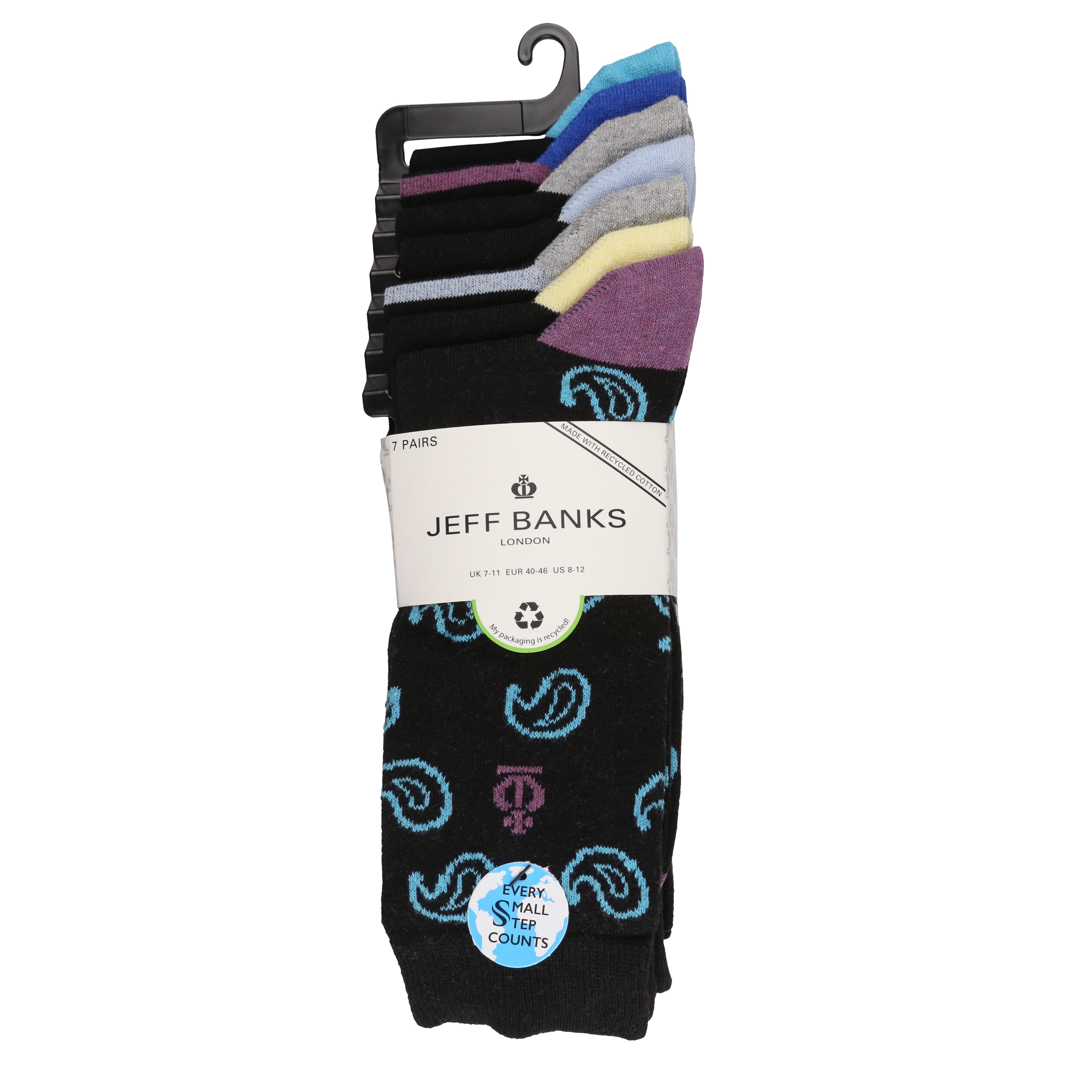 Jeff Banks Men's 7 Pack Swirl Socks - Black