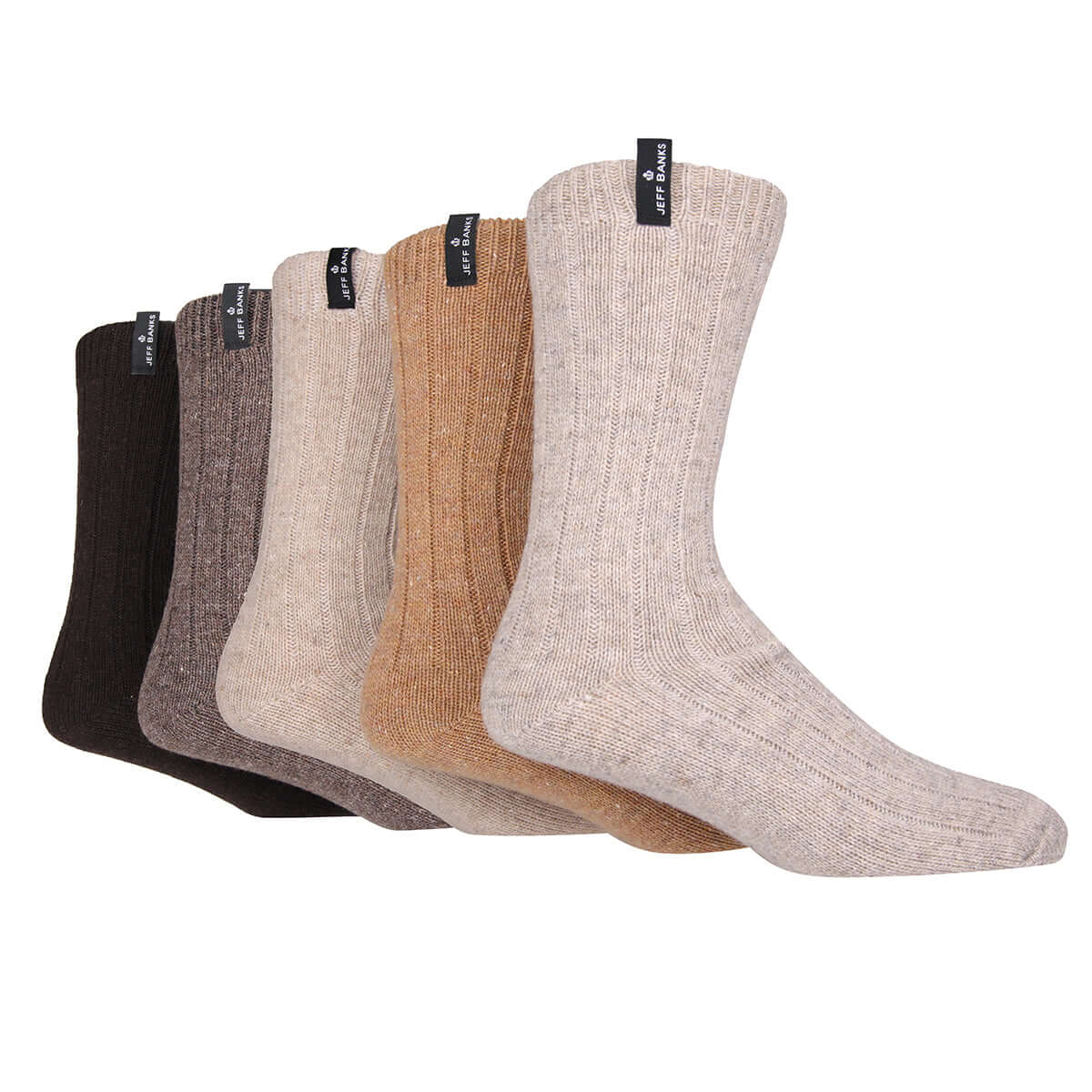 Jeff Banks Men's - 5 Pack Wool Mix Leisure Greenwich Socks - Brown