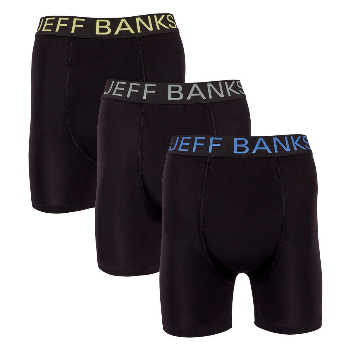 Jeff Banks Men's 3 Pack Black Bamboo Boxers - Black with Logo Waistbands