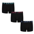 Jeff Banks Men's 3 Pack Black Cotton Fashion Trunks - Black with Coloured Waistbands