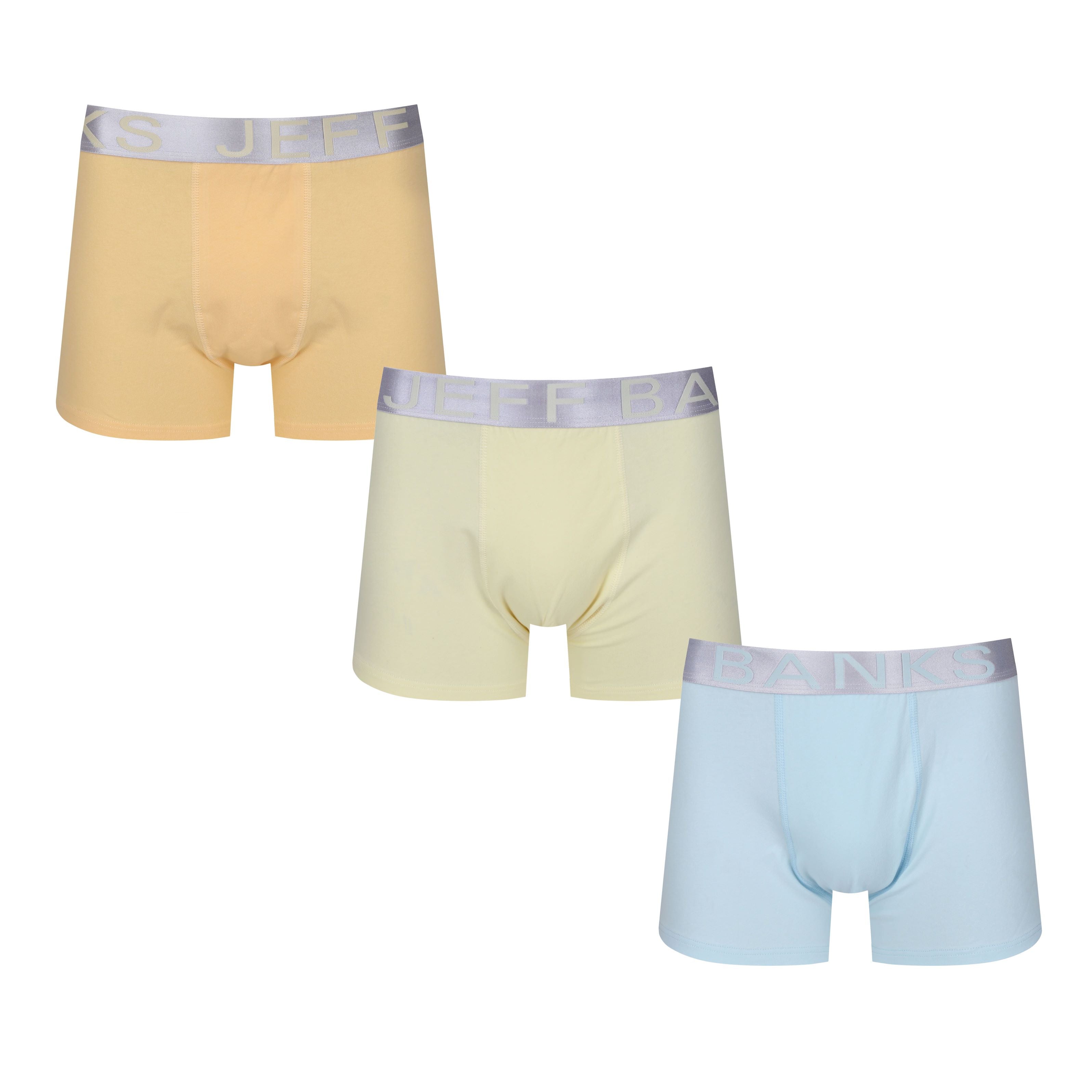 Jeff Banks Men's 3 Pack Cotton Fashion Pastel Trunks - Orange/Blue/Yellow