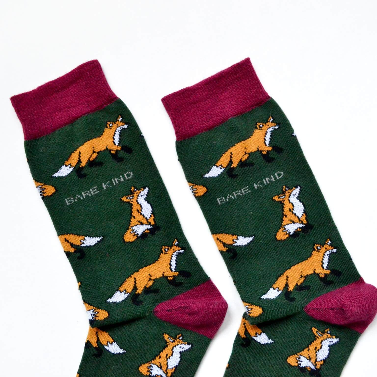 Bare Kind Socks - Save The Foxes Bamboo Socks, Green