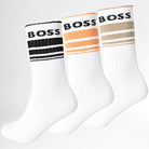 Boss 3 Pack Rib Stripe Socks - White