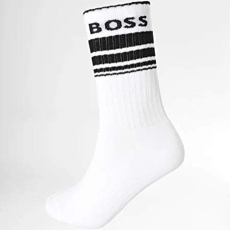 Boss 3 Pack Rib Stripe Socks - White