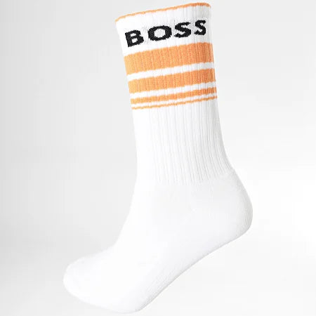 Boss 3 Pack Rib Stripe Socks - White