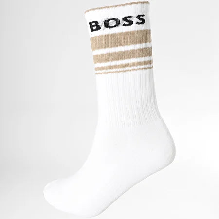 Boss 3 Pack Rib Stripe Socks - White