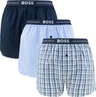 Boss 3 Pack Woven Boxers / Pyjama Shorts in Cotton Poplin - Blue Checks