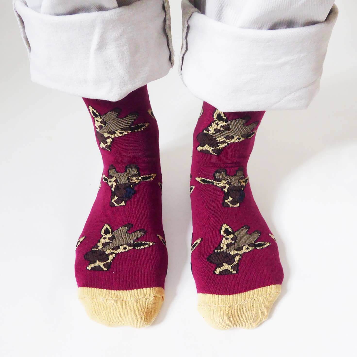 Bare Kind Socks - Save The Giraffe Bamboo Socks, Maroon