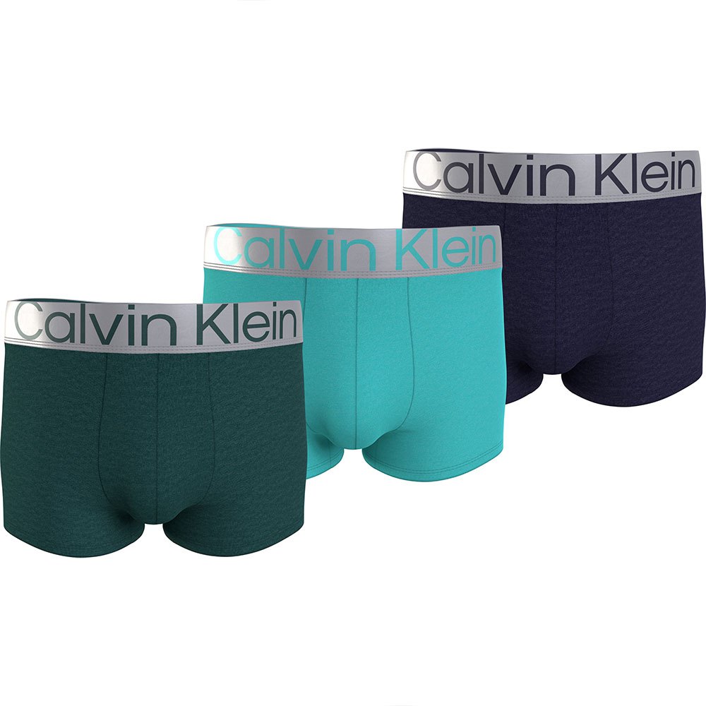 Calvin Klein 3 Pack Trunks Steel Cotton - June Bug / Cool Water / Evening Blue