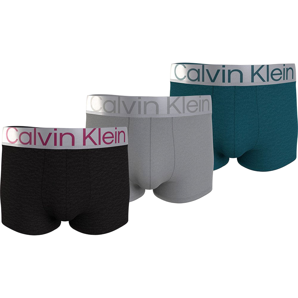 Calvin Klein 3 Pack Trunks - Steel Cotton - Black/Grey/Green